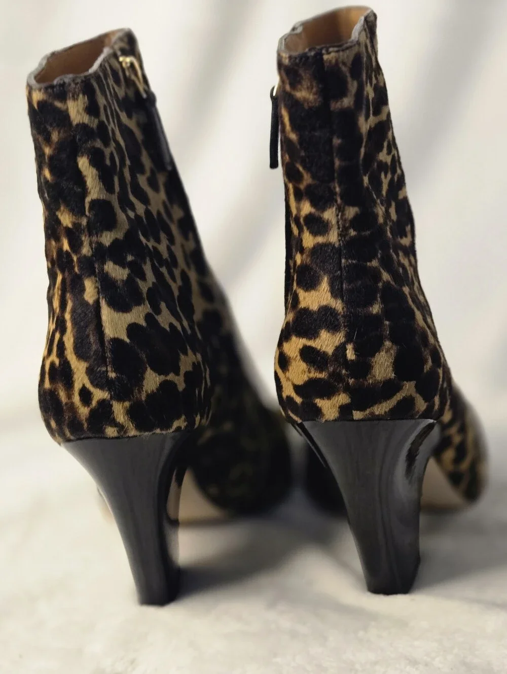 Tory‎ Burch Leopard Calf Hair Ankle Boots Pointed Toe Brown Black 9.5M 76576